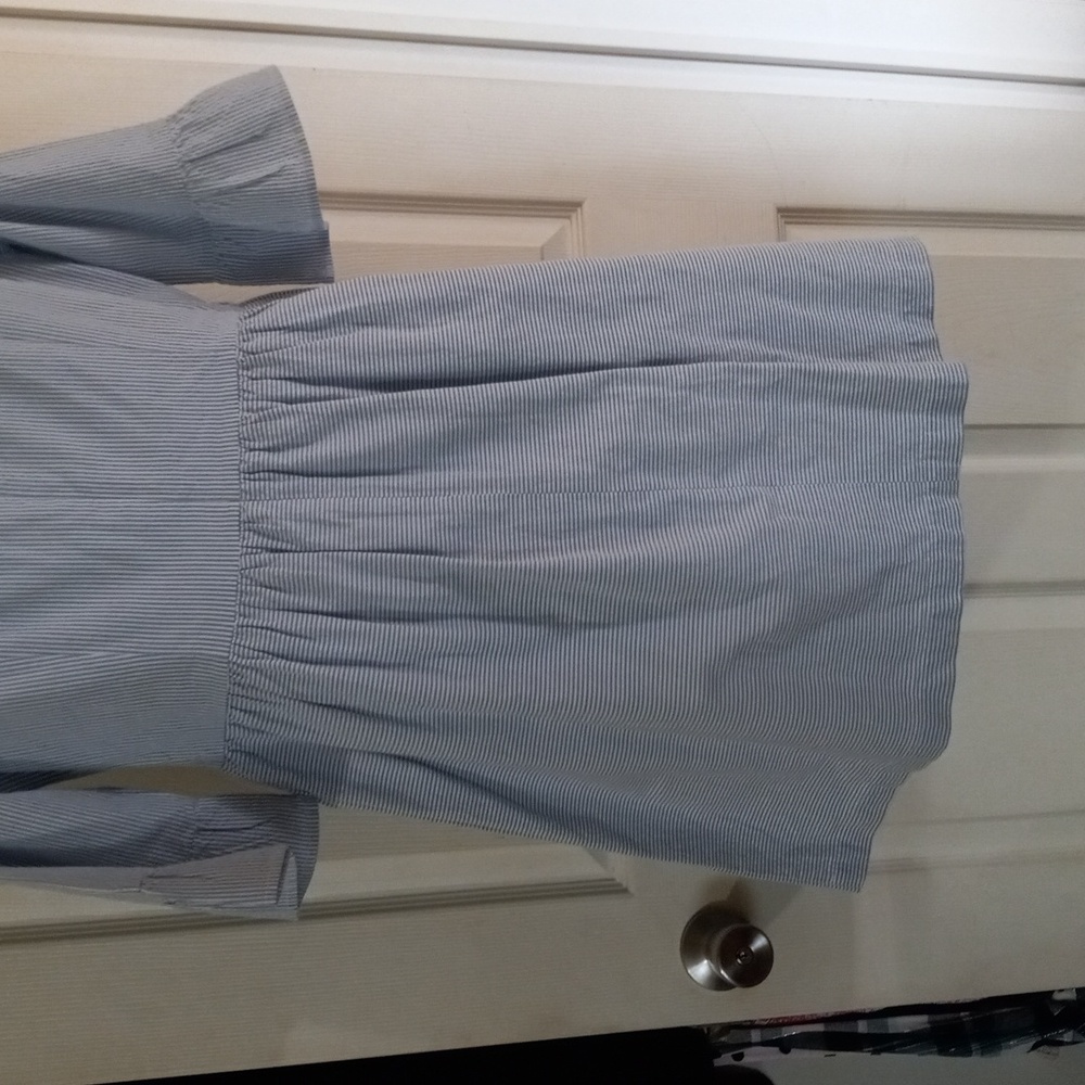 Hope & Henry 100% Organic Cotton Ruffle Cuff Seersucker Dress Light Blue Size10 - Picture 8 of 16